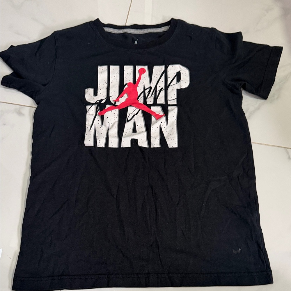 Jordan Black Tee with White 'JUMP MAN' and Red Jumpman Logo